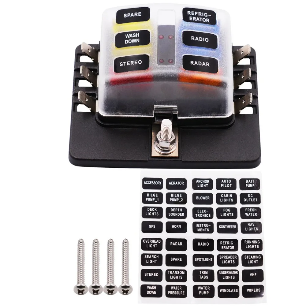 

Car Modification 1 Input And 6 Output Fuse Box With Led Indicator Base Insert Type Pc Terminal Block Set 12-30v