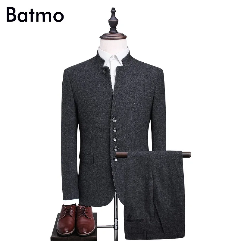 Batmo 2017 новое поступление Высокое качество шерсти серые деловые мужские костюмы, торжественное платье костюм для мужчин, мужские