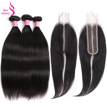 

Real Beauty Raw Indian Straight Hair Bundles 3 Bundles With 2X6 Closure 100% Human Hair Bundles With Closure Remy Hair Weave