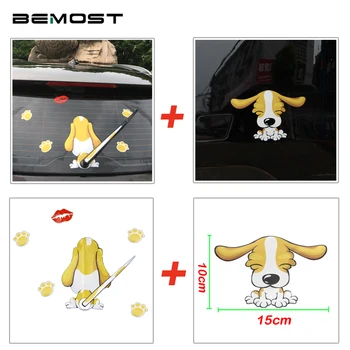 

BEMOST Auto Accessories Cartoon Long Ear Dog And Red Lips Dog Kiss Moving Tail Sticker Rear Windshield Sticker 5Sets Car Styling