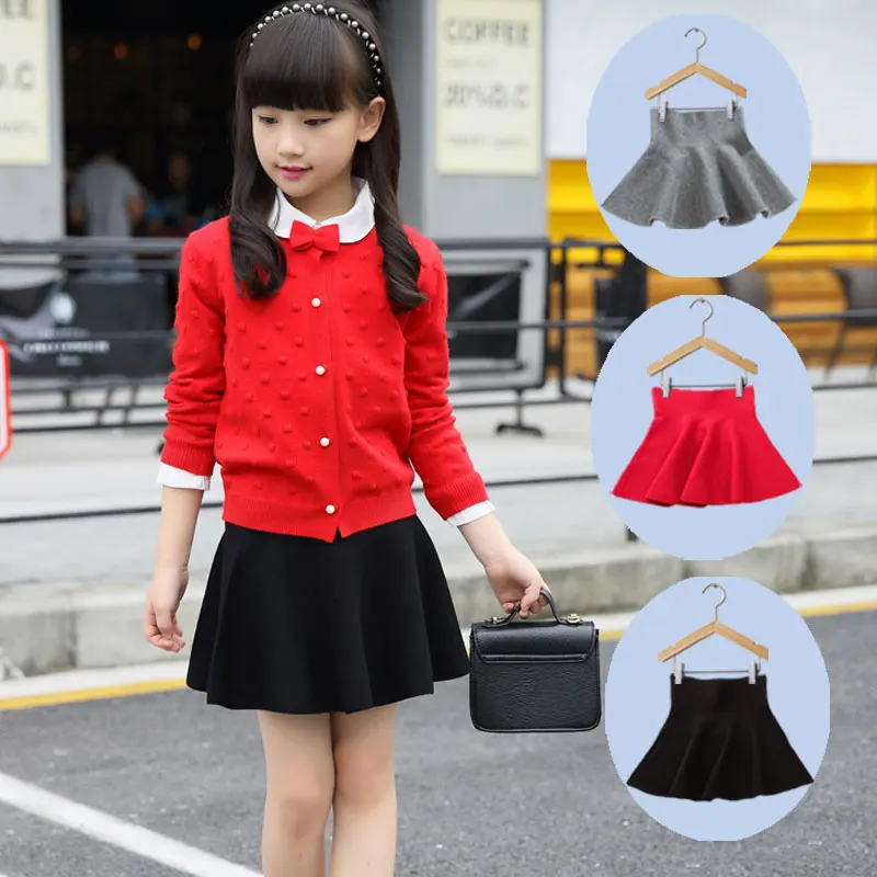 Cheap Children Girl Waist Knit Skirts Black Red Baby Tutu Skirt Pettiskirt Plaid Skirt Vestidos