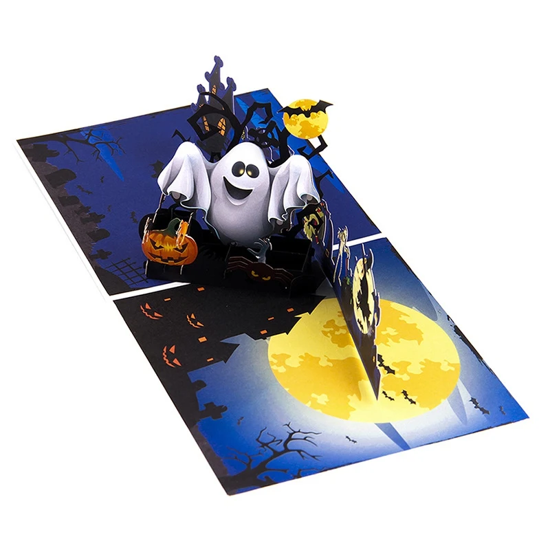  3D Popup Halloween Card Spooky Pumpkin Ghost Color Printing Trick Or Treat Greeting Card with Invit - 4000016867406