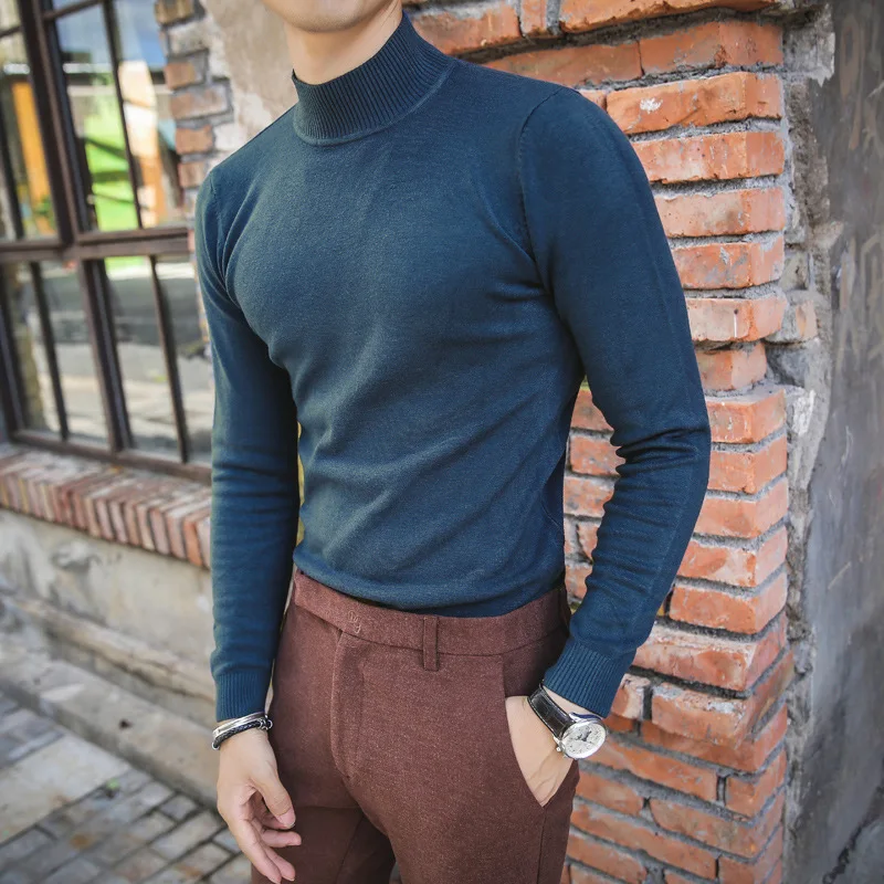 Goede MRMT 2019 Merk mannen Trui Pure Kleur Breien Trui voor Mannelijke Lange Mouwen Semi hoge Hals Casual In de Kraag Trui