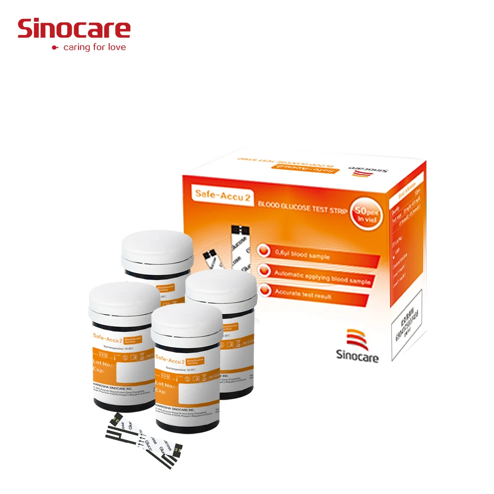 

SINOCARE Safe-Accu2 100 Test strips for Blood Glucose Meter Reliable Monitor Automatic Diabetes Tester No coding Easy Operation