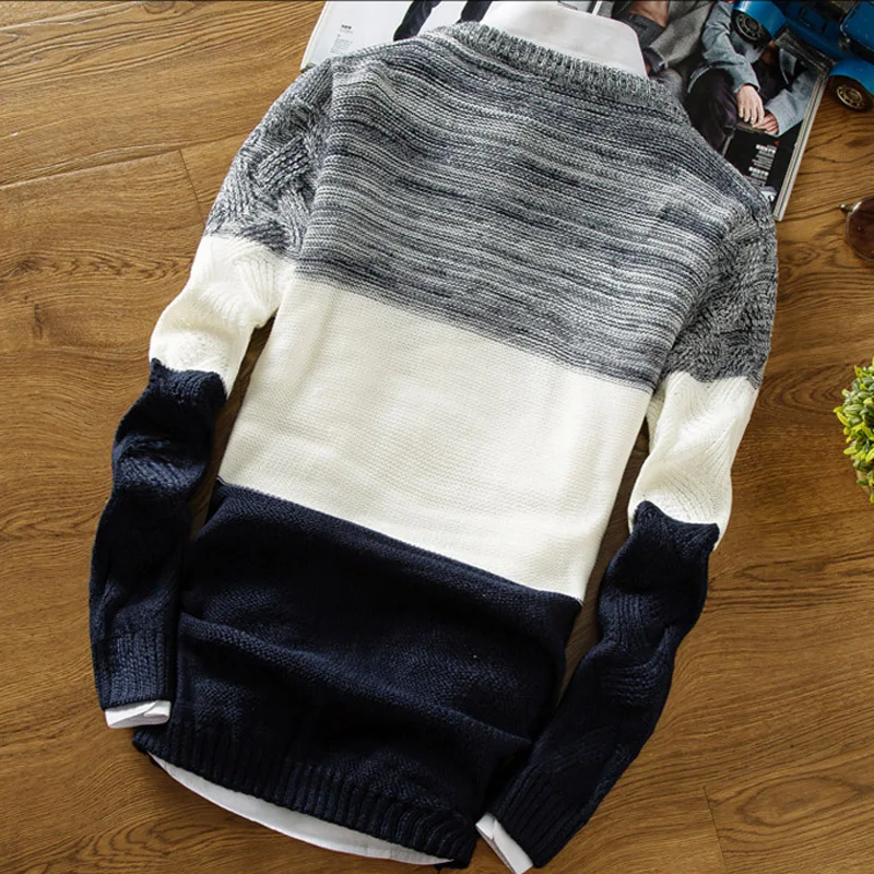 Мужской свитер, мужской джемпер в Корейском стиле, модный свитер с круглым вырезом, Повседневный свитер, мужской тонкий пуловер