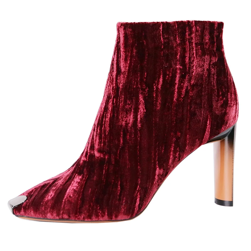 

2018 Winter New European And American Fashion Metal Square Head Personality Fold OL Half Thick With High Heels Women's Booties