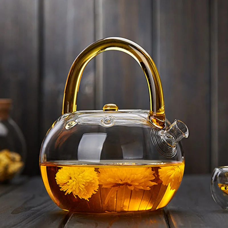 Thickened heat resistant glass teapot Individual handle kettle With boiling water function Tea