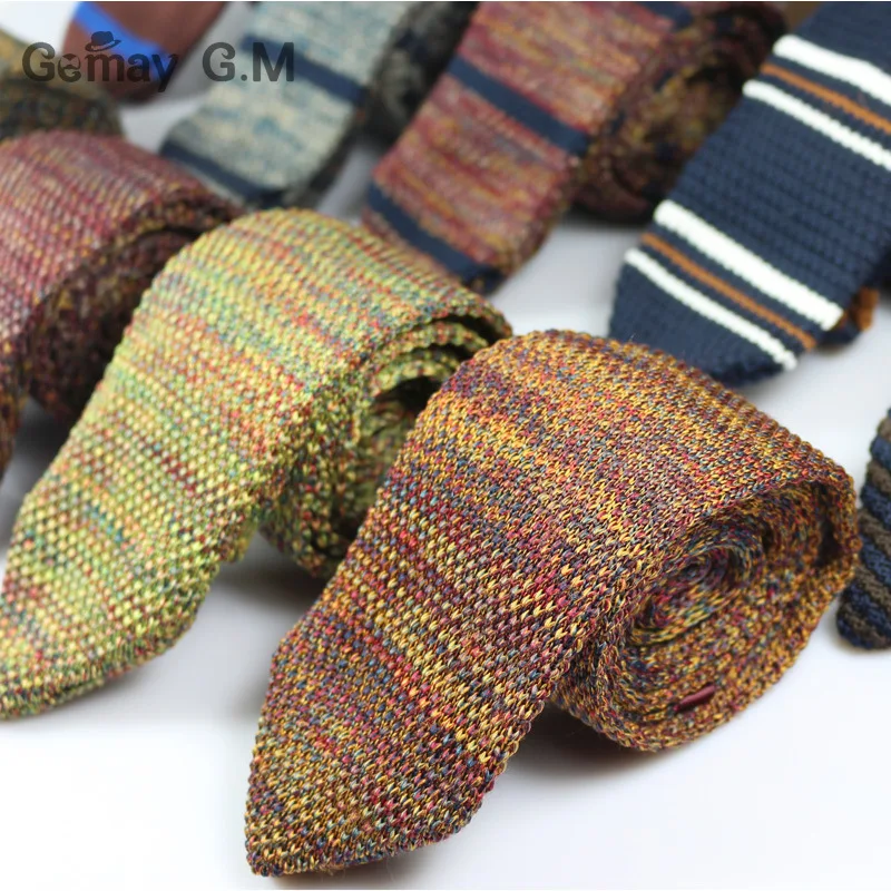 New Fashion Sharp Men's Tie Knitted Ties Mens Casual Striped Knit Necktie for Wedding Slim Skinny Woven Cravate Narrow Neckties