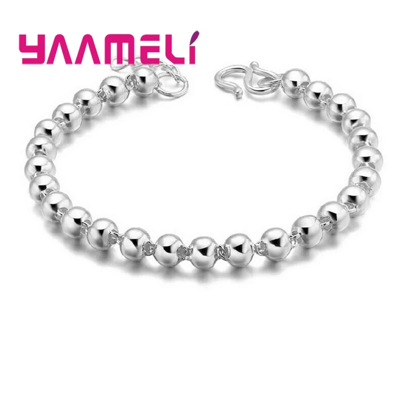 

Classic Strand Beaded Bracelets Shining 925 Sterling Silver with Safety Clasps Jewelry for Women Men Fashion Accessories