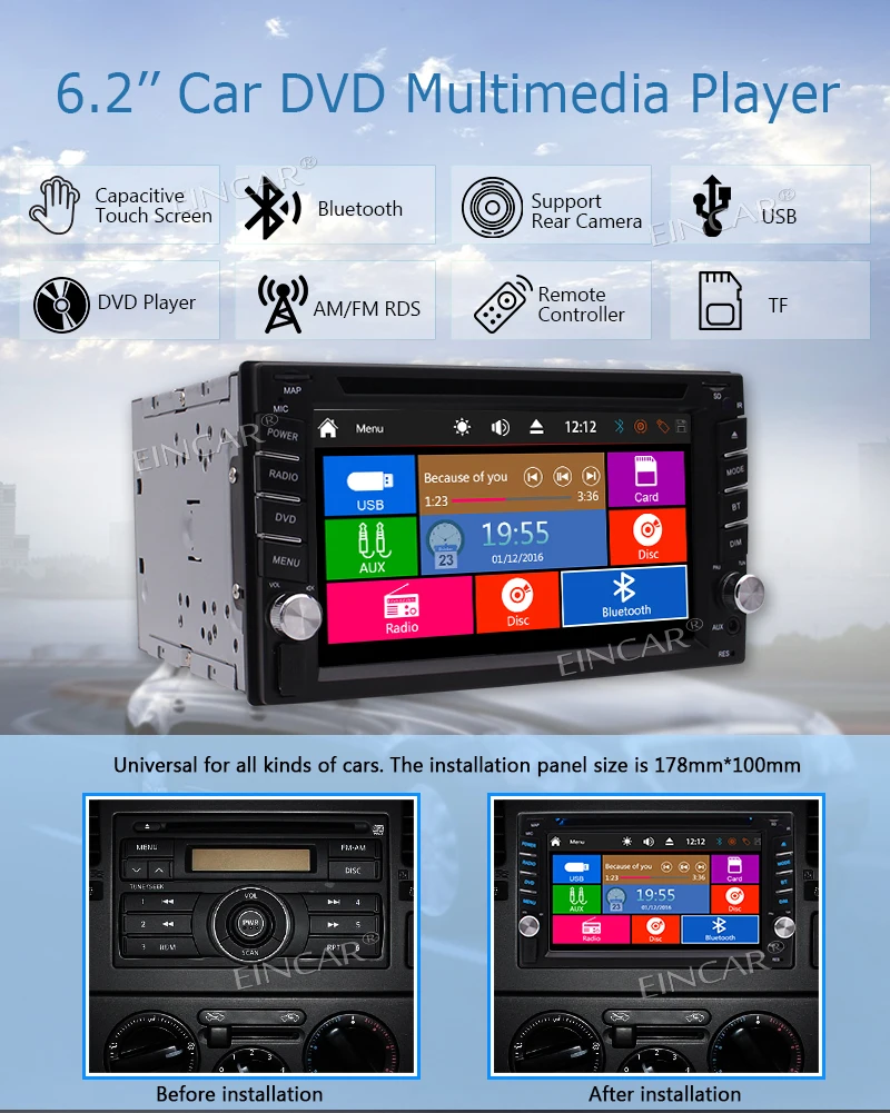 Perfect Double 2 Din Bluetooth Car Radio 6.2" Toucshcreeen DVD Player Stereo Bluetooth Subwoofer USB/SD 1080P Video SWC+ Wireless Camera 2 Perfect Double 2 Din Bluetooth Car Radio 6.2" Toucshcreeen DVD Player Stereo Bluetooth Subwoofer USB/SD 1080P Video SWC+ Wireless Camera 2