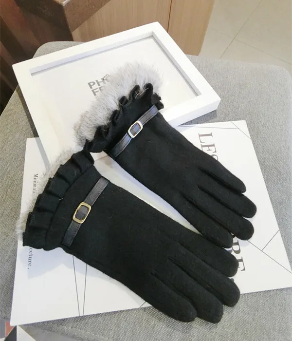 Новый корейский вариант Кашемир Сенсорный экран толщиной пять пальцев кроличий мех теплые женские сезон зима-весна. перчатки варежки