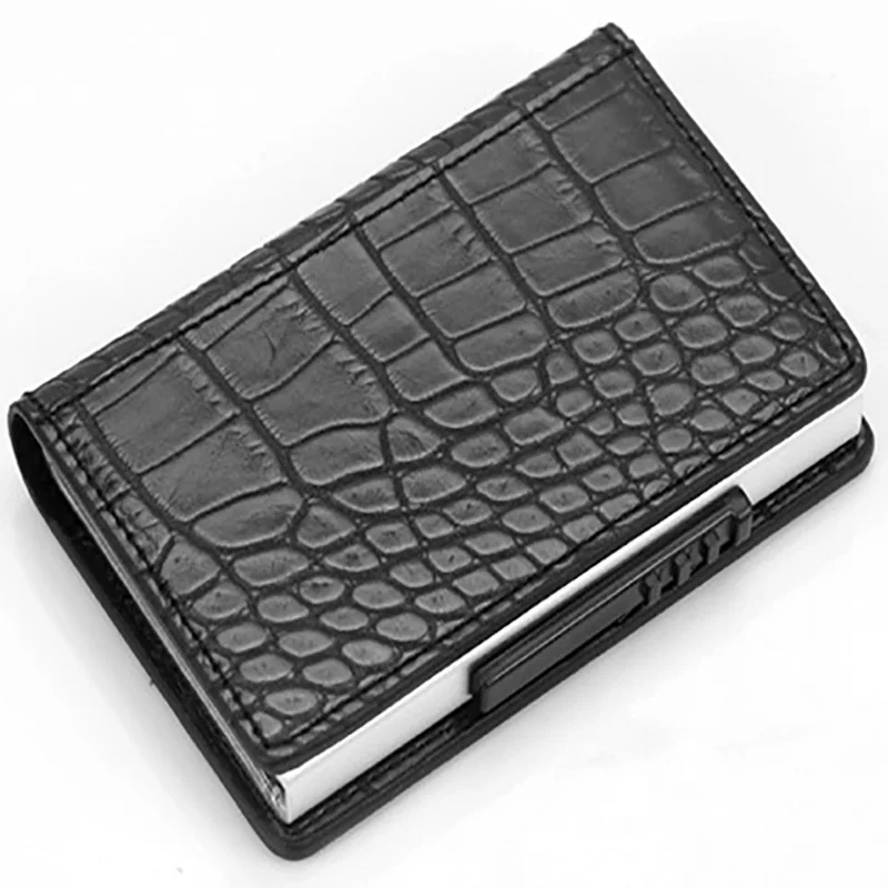 B-black Модный кредитный держатель для карт, высокое качество, Мужской Дорожный Алюминиевый RFID кошелек, защита из искусственной кожи, визитница, алюминиевая коробка - Цвет: B-black