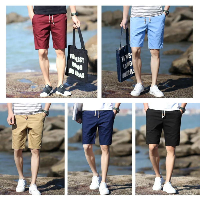 

2019 Summer Men's Cotton shorts Men's Straight Business Leisure Shorts boy fashion Beach Shorts high quality Knee Length pants