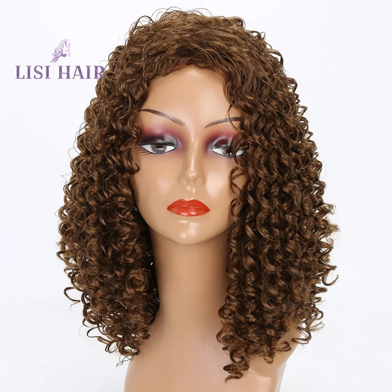 

LISI HAIR 18 Inch Brown Medium Curly Hair Wig Synthetic Wigs For Black Women Heat Resistant Natural Black Red Hair Average Size