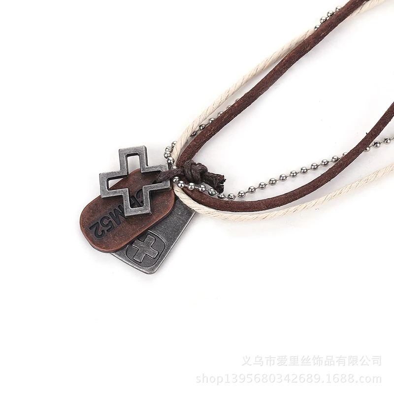 2017 NEW Leather Brown Lady Fashion Wood Cross Rope Long Choker Sweater chain Men Accessories Necklace anime Jewelry | Украшения и