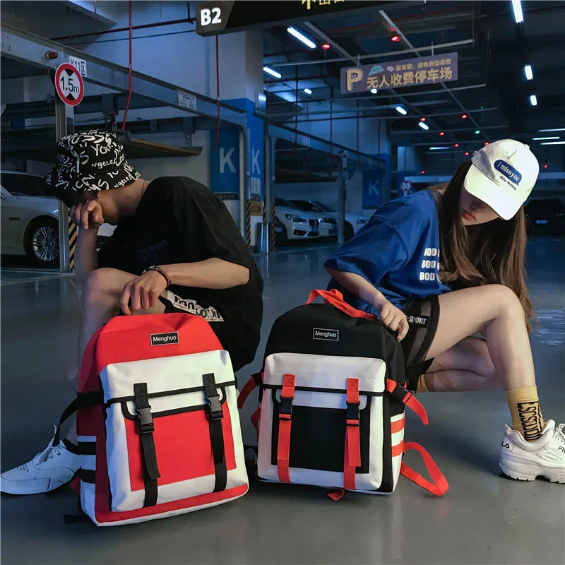 MENGHUO Fashion Black Women Backpack Canvas Men School Backpacks for Teenagers Girls Casual Large Capacity Korean Bags Mochilas (65)