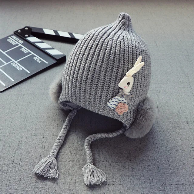 New Autumn And Winter Baby Hats  Wool Earmuffs Knitted Plush Children's Hat With Cute Rabbit 3 Months -2 Years Old GCG55 (11)