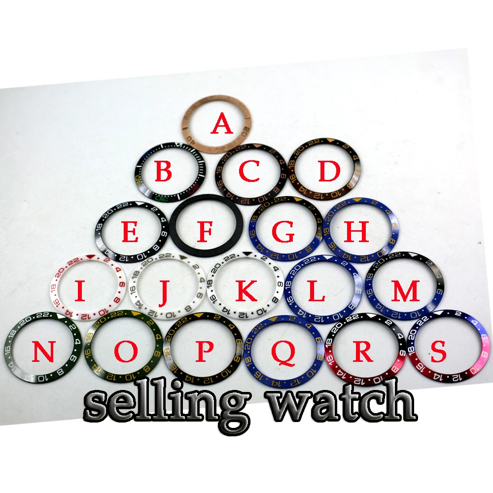 

38mm Red Black Blue Green Ceramic bezel insert for 40mm submariner GMT automatic men's watch (19types)
