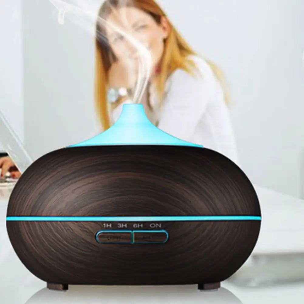 

300ml Wood Grain Ultrasonic Cool Mist Humidifier-Quiet Humidifier with Color LED Lights Changing & 4 Timer Settings