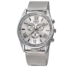 2017 Mode Chaude Simple Hommes Multifonction de Jour Date Analogique Quartz En Acier Inoxydable Mesh Poignet Montre JAN06