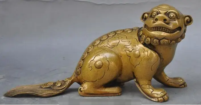 

S00523 Chinese fengshui Bronze Wealth Evil Spirits Beast PiXiu Foo Fu Dog Lion Statue B0403