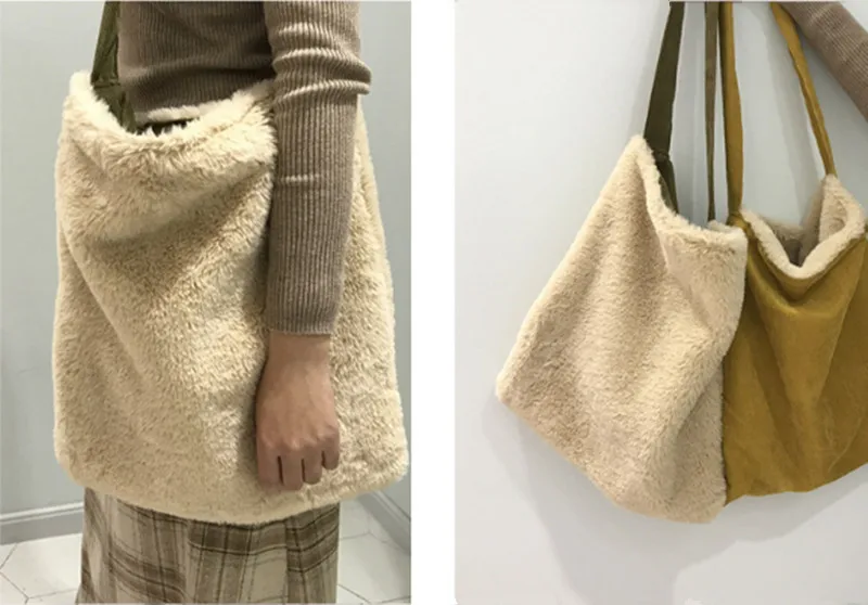 

2018 Faux Fur Bag Bucket Casual Tote Small Woman Shoulder Bags Crossbody Lady Pouch Messenger Bags Soft Plush Shopper drop ship