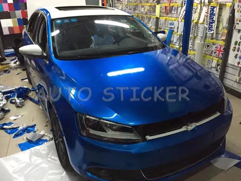glossy blue metallic chrome wraps 555