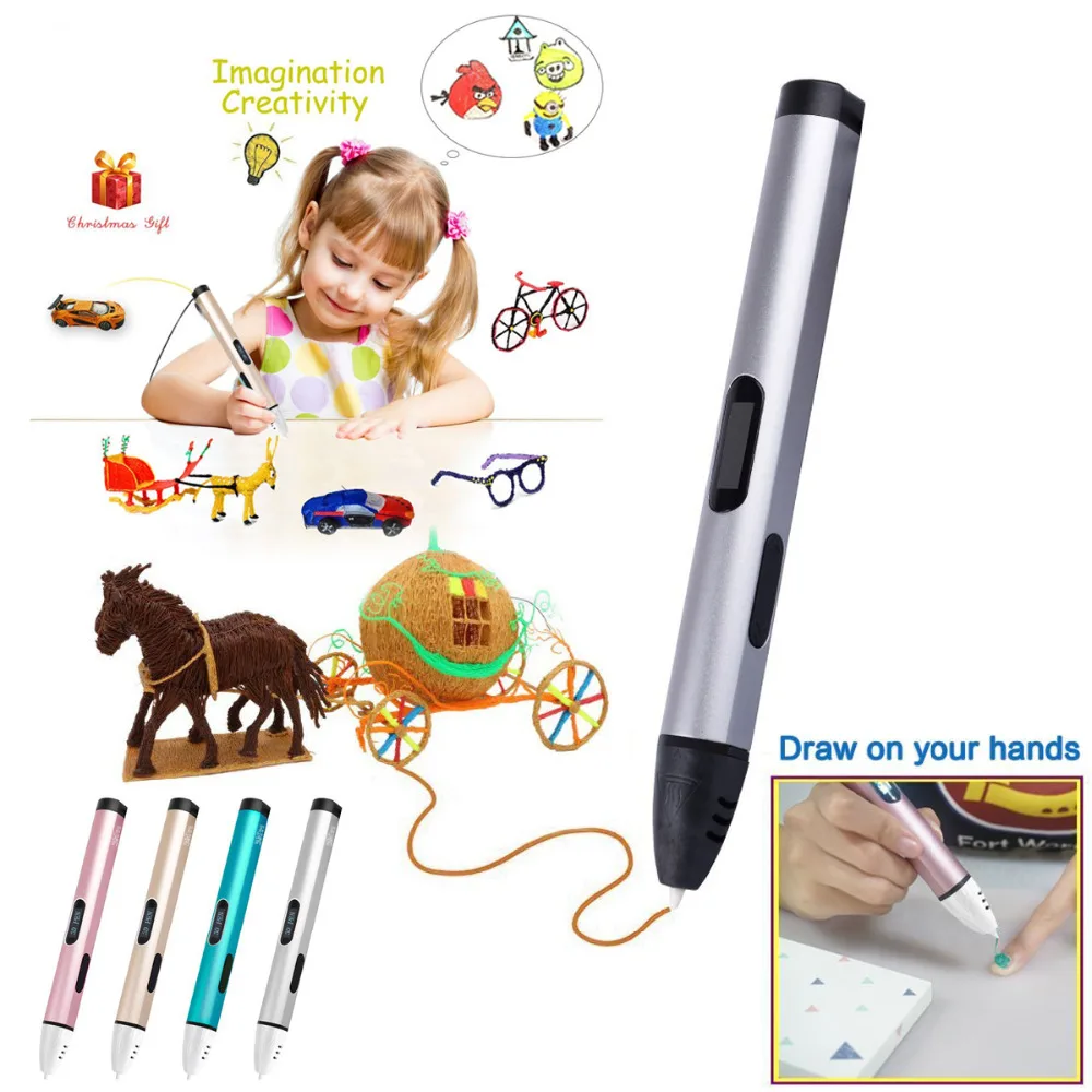 

New X4 3D Intelligent Printing Pen with LCD Screen 3D funny Pen Stereo Drawing Pen with ABS/PLA fialment for drawing 3D pens