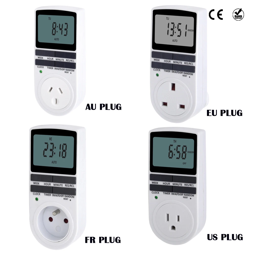 

EU UK US FR BR Type Electrical 7 Days Weekly Programmable Wall Plug-in Digital Plug Time Switch Timer Socket Outlet Power