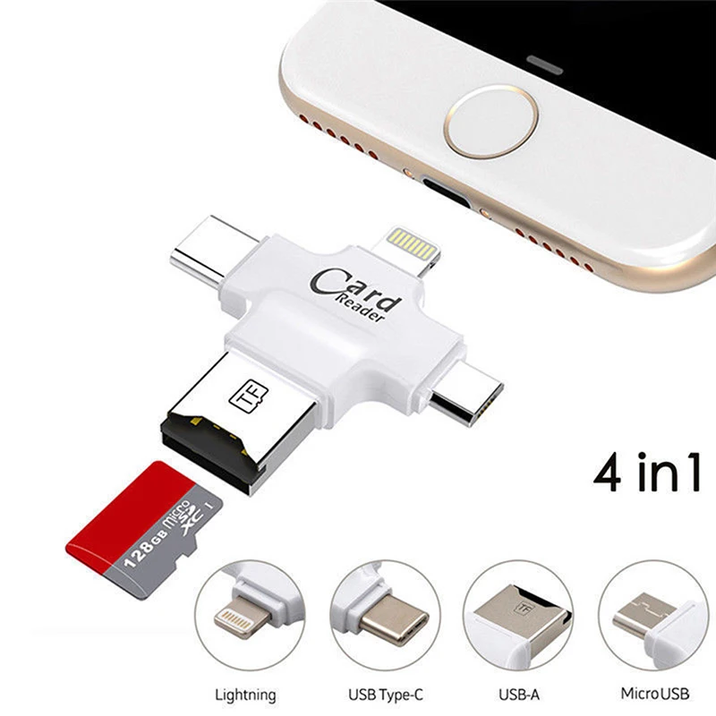 Stylish 4 in1 Micro USB Type C OTG TF Card Reader for IOS iPhone Android For Samsung  4 in 1 TF(Micro SD) Card Reader