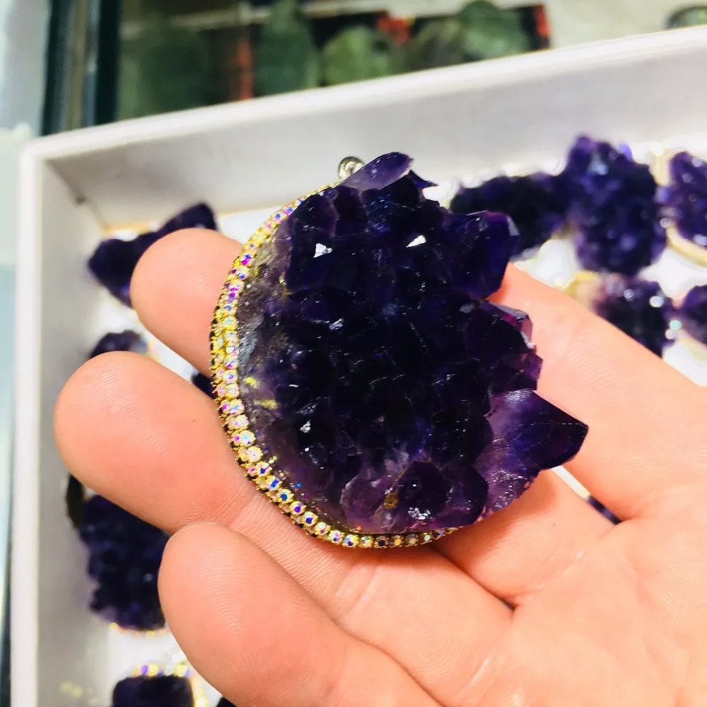 

AAA Uruguayan natural amethyst pendant crystal piece with original stone ornament for degaussing and radiation protection