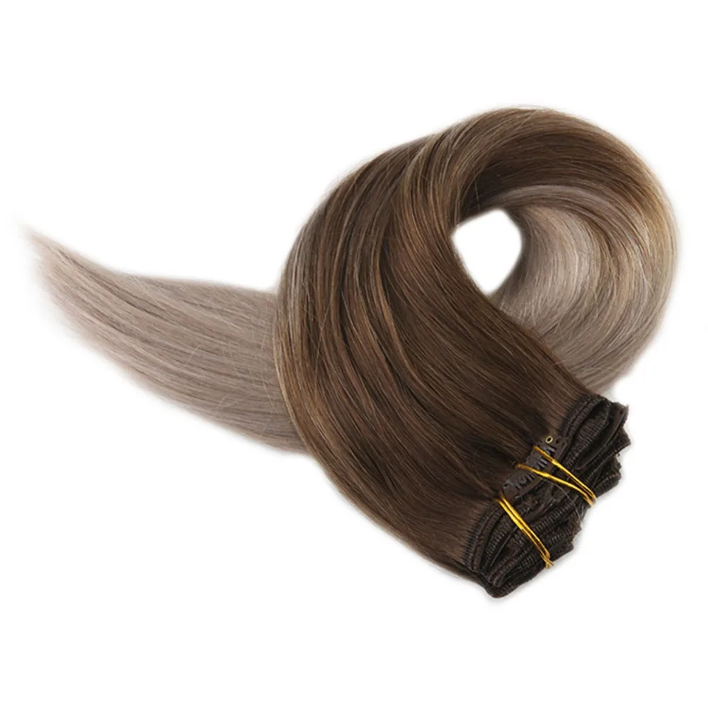 

Full Shine Human Hair Extensions Clip In 10Pcs 140g Ombre Color 4 Fading To 18 Blond 100%Machine Remy Clip In Hair Extension