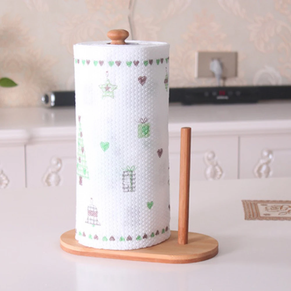 

Natural Bamboo Stand Tissue Roll Paper Towel Dispenser Storage Counter Holder