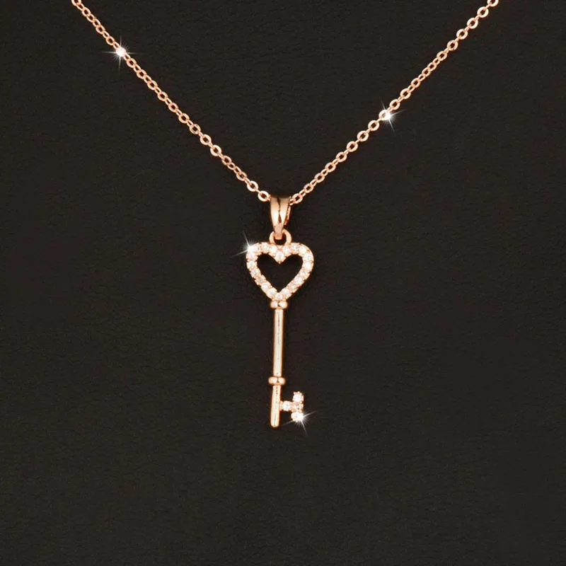 SINLEERY сладкий микро проложить Кристалл Сердце ключ кулон ожерелье для женщин Свадебные украшения Розовое Золото Серебро Цвет XL065 SSA