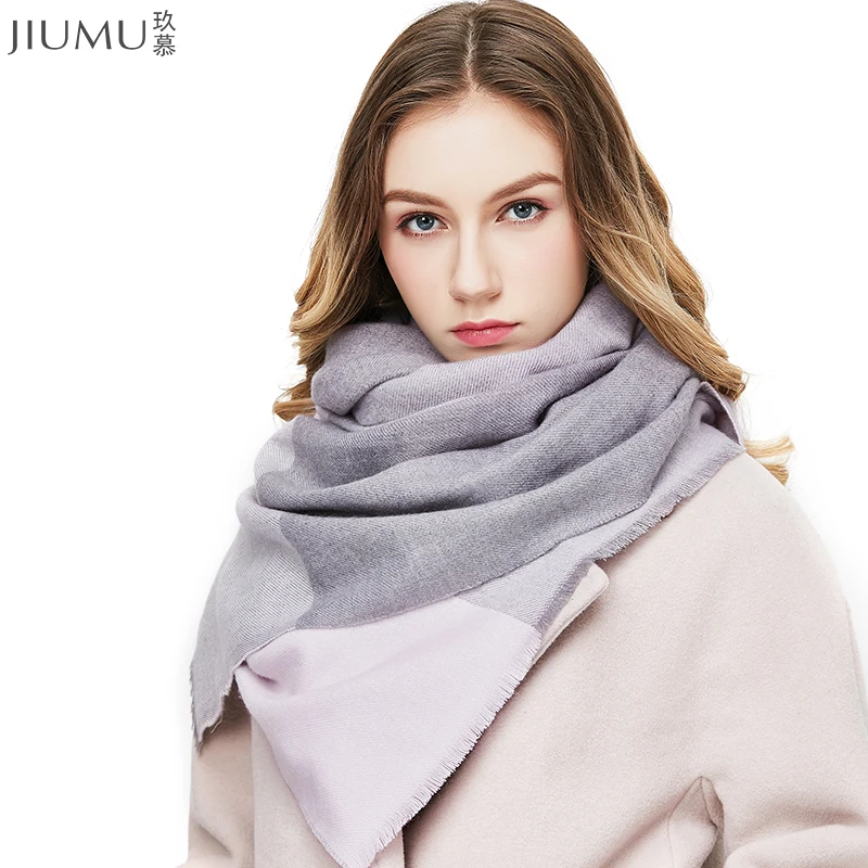 JIUMU Women Scarf Wool Winter Warm Shawl Fashion Patchwork Bandana