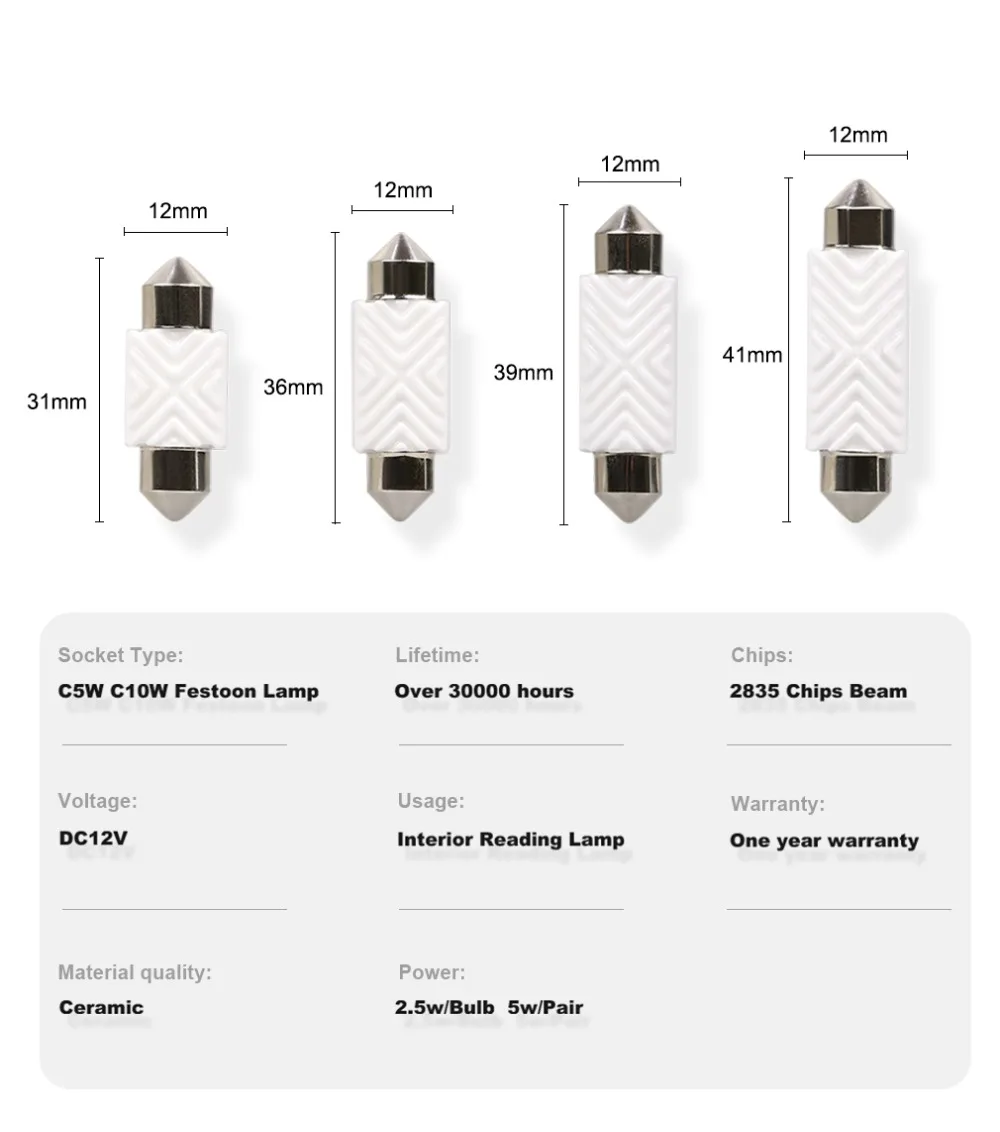 ANMINGPU 2x Высокая мощность сигнальная лампа C5W Led 31 мм 36 мм 39 мм 42 мм гирлянда 2835SMD C10W Led CANBUS Внутренняя купольная лампа светильник для чтения