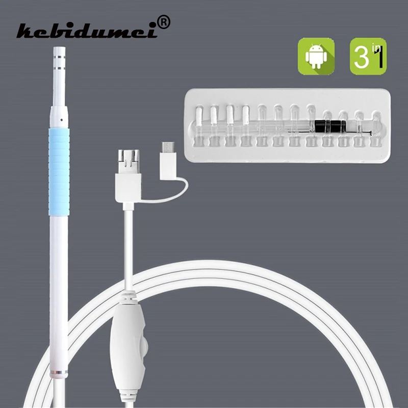 5,5mm Objektiv 2m Kabel 3 IN 1 Für Android IOS TYPE-C Endoskop Kamera Ohr Saubere Löffel Earpick Otoskop kamera Für Windows PC