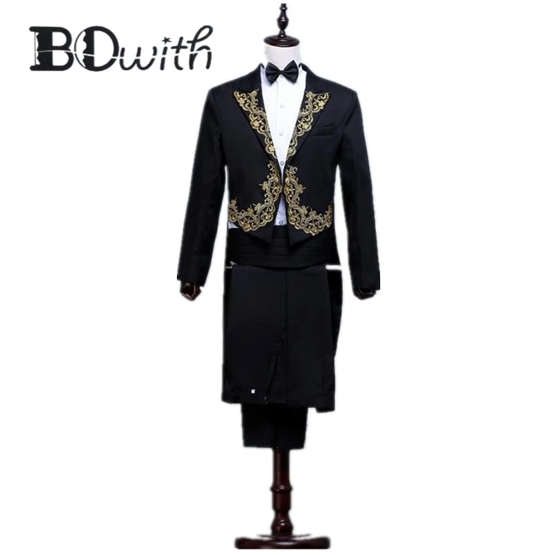 

Embroidered Tuxedo Show Men Suit Peaked Collar One Button Slim Fit 2 Pieces Jacket+Pants For Wedding Groom Tuxedos Formal Suits