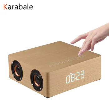 

Alarm Clock Wooden Bluetooth speaker portable four horns Subwoofer music bluetooth audio receiver handfree Mic Wireless speakers