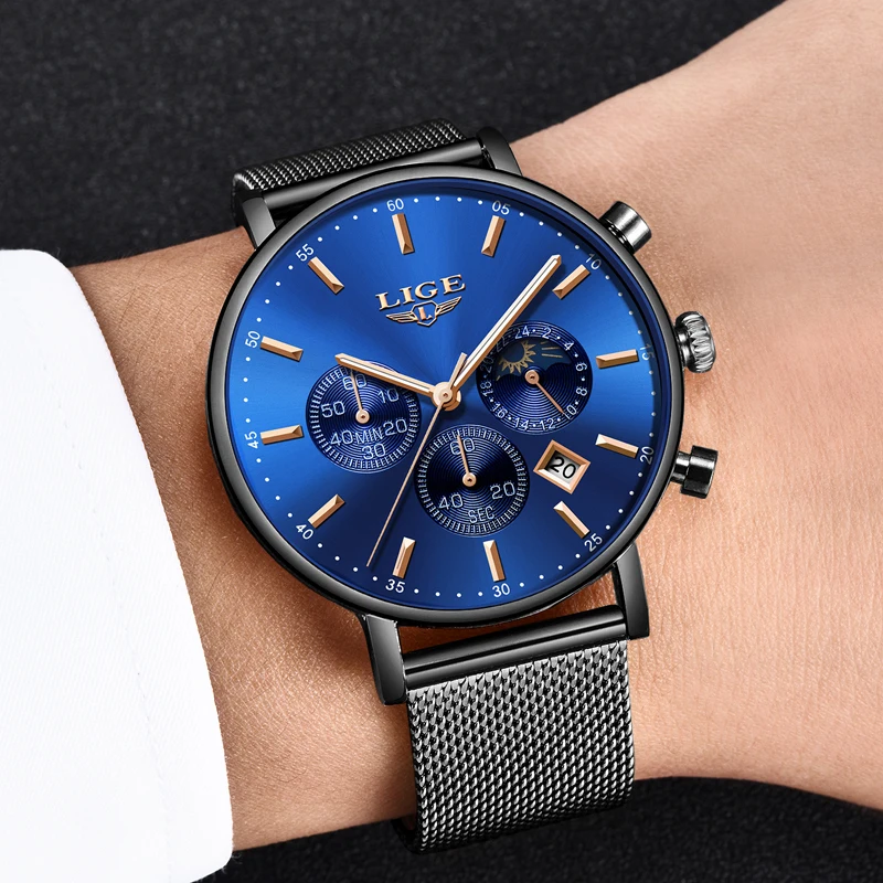 LIGE Fashion Men Watches Male Top Brand Luxury Quartz Watch Men Casual Slim Dress Waterproof Sport WristWatch Relogio Masculino