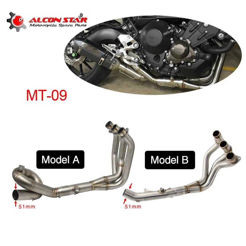 

Alconstar- Stainless Steel Motorcycle Exhaust Middle Pipe Front Pipe Tube For YAMAHA MT-09 FZ-09 MT09 Full System with Sensor