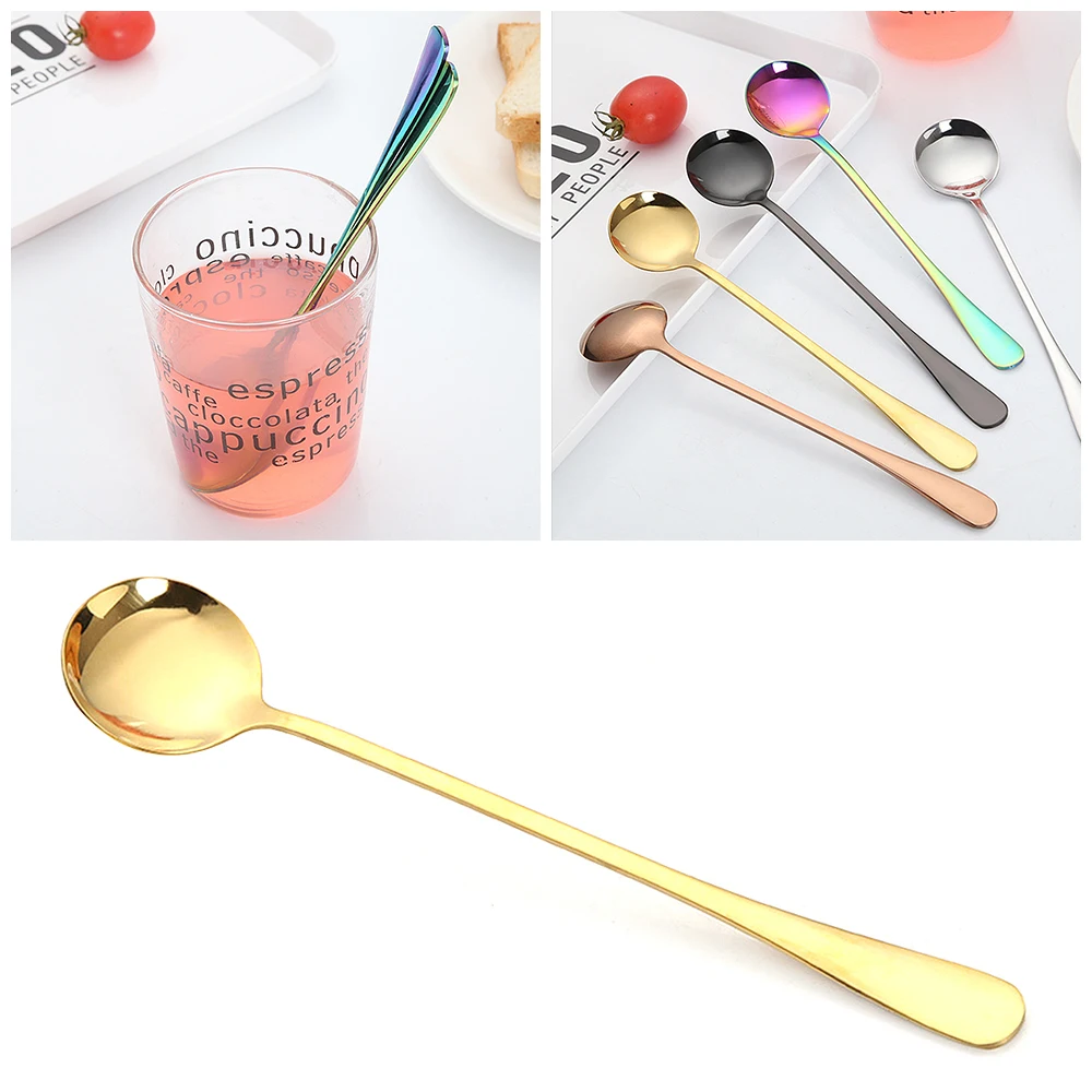 

Round Shape Stainless Steel Stirring Milk Coffee Spoons Titanium-plated Gold Spoon Mug Dessert Ice Cream Candy Fruit Teaspoon