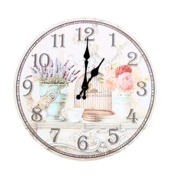 

Floral Vintage Shabby Chic Style 34cm Wall Clock Home Bedroom Kitchen Quartz (Pattern:flower+birds)