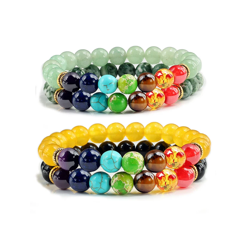 

Fashion 2pcs/set 7 Chakra Handmade Colorful Bracelets Classic Stone Bead Charm Bracelets & Bangles For Men Women Jewelry Gift