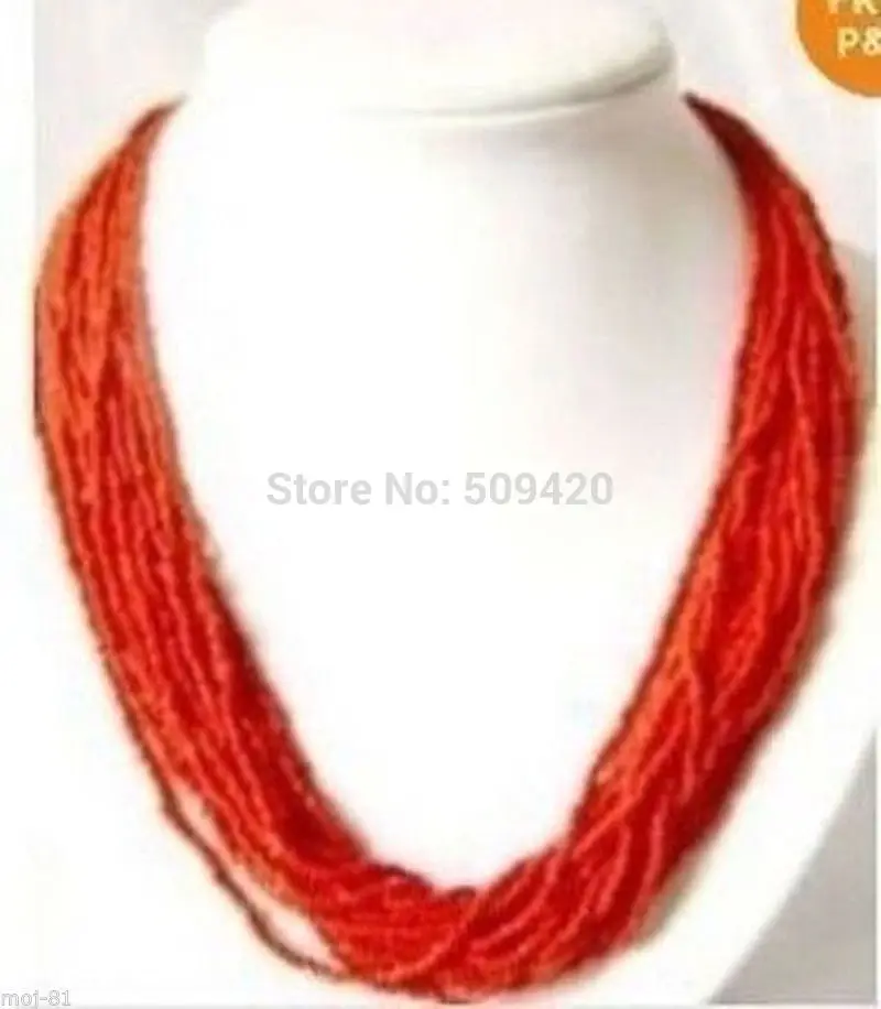 

Wholesale>>>Beautiful 2-3mm Red Coral Seed Beads Multi Strand Tibet Necklace #@