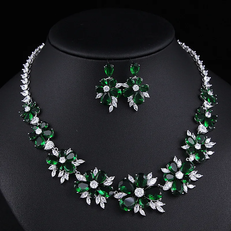 

Free Shipping Women Jewellery CZ Crystal Chain Pendant Necklace Earrings Set Jewelry sets