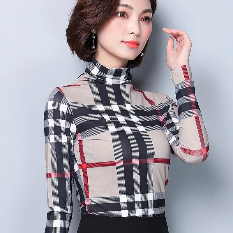 Blusa Tops Cuello Manga Slim Larga Blusas Las Moda Corte De Mujer Encaje Caqui Alto Cuadros Y Camisas A Mujeres Bpq1dpwx8