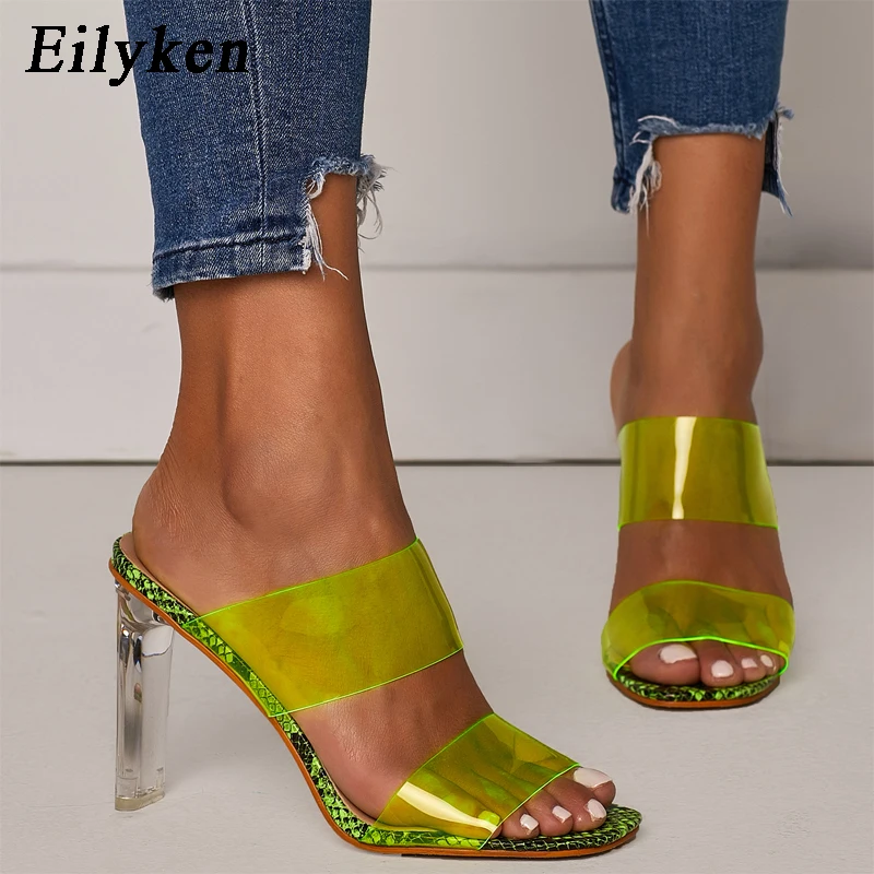 Eilyken/прозрачные Шлепанцы из ПВХ; пикантная женская обувь на высоком каблуке со стразами и открытым носком; прозрачные шлепанцы на высоком каблуке 11 см
