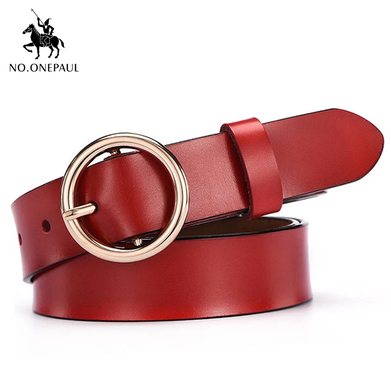 NO.ONEPAUL Women's simple and generous leather belt gold noble round alloy material pin buckle youth girl student waist belt