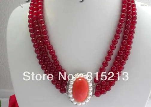 

Hot sell Noble- hot sell new - HOT3 3rows Round Red Jade Necklace Carnelian Clasp